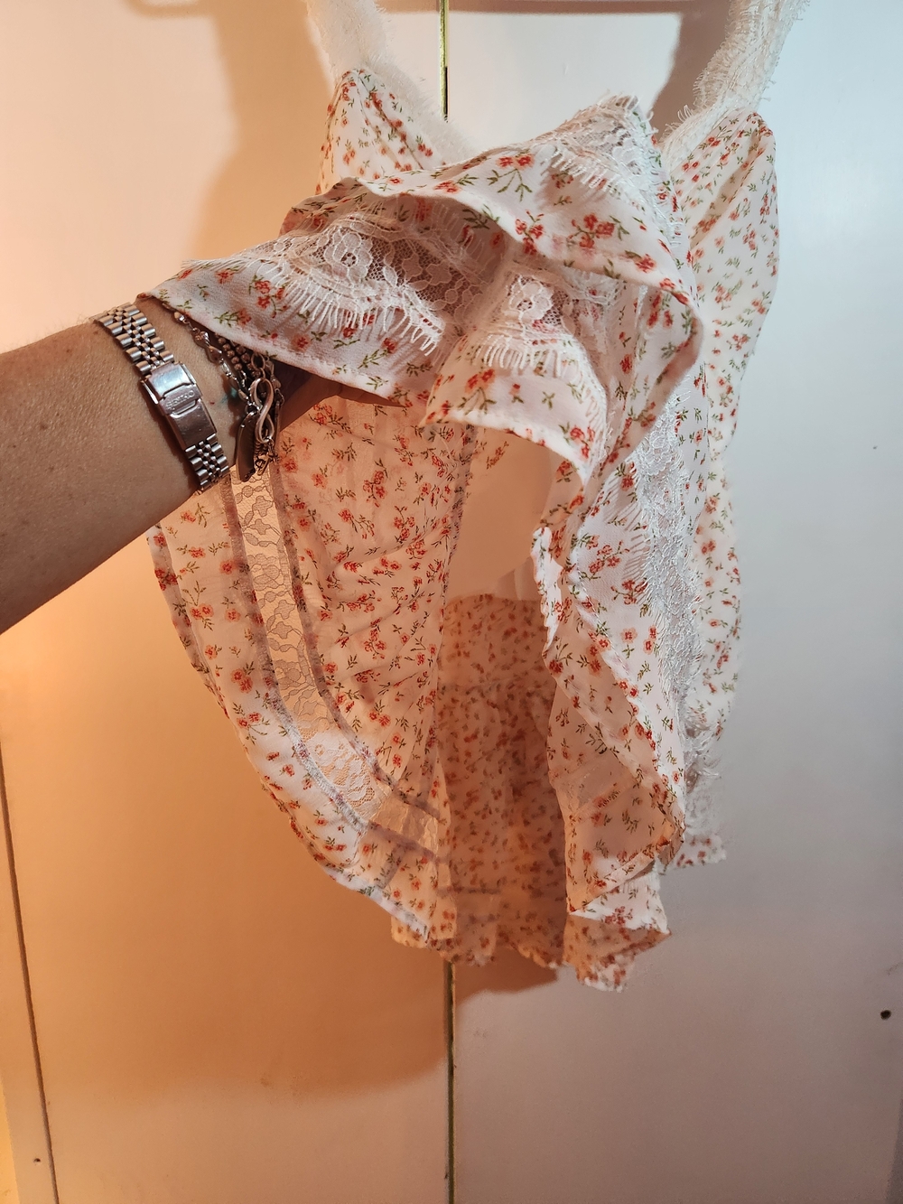 Altar'd State Cream Floral Lace-Trim Tank Small - Picture 3 of 5
